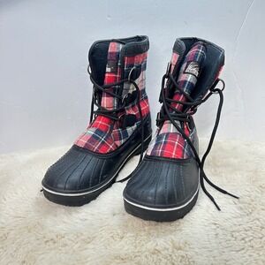 Itasca Women's Plaid Duck Boots Lace Up Red Black‎ Size 7 Winter Snow Boots